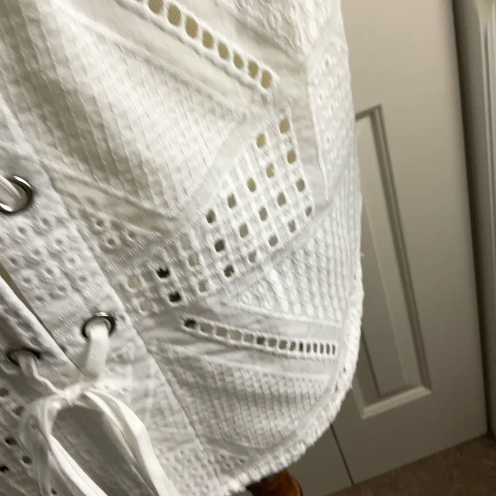 Sharon Young White Eyelet Button Down Shirt Size Small New - Image 3