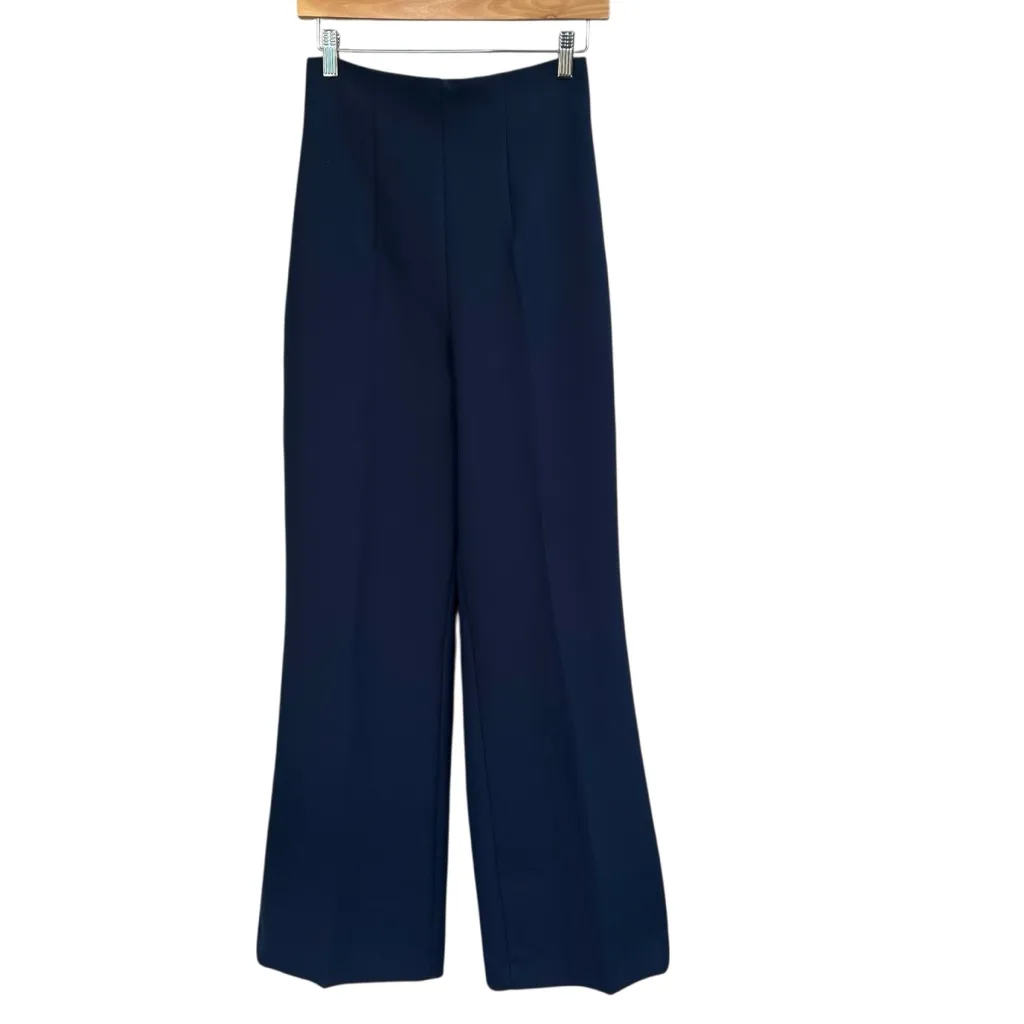 Zara Navy Blue High Waisted Wide Flare Leg Crepe Pants Size Small - Image 7