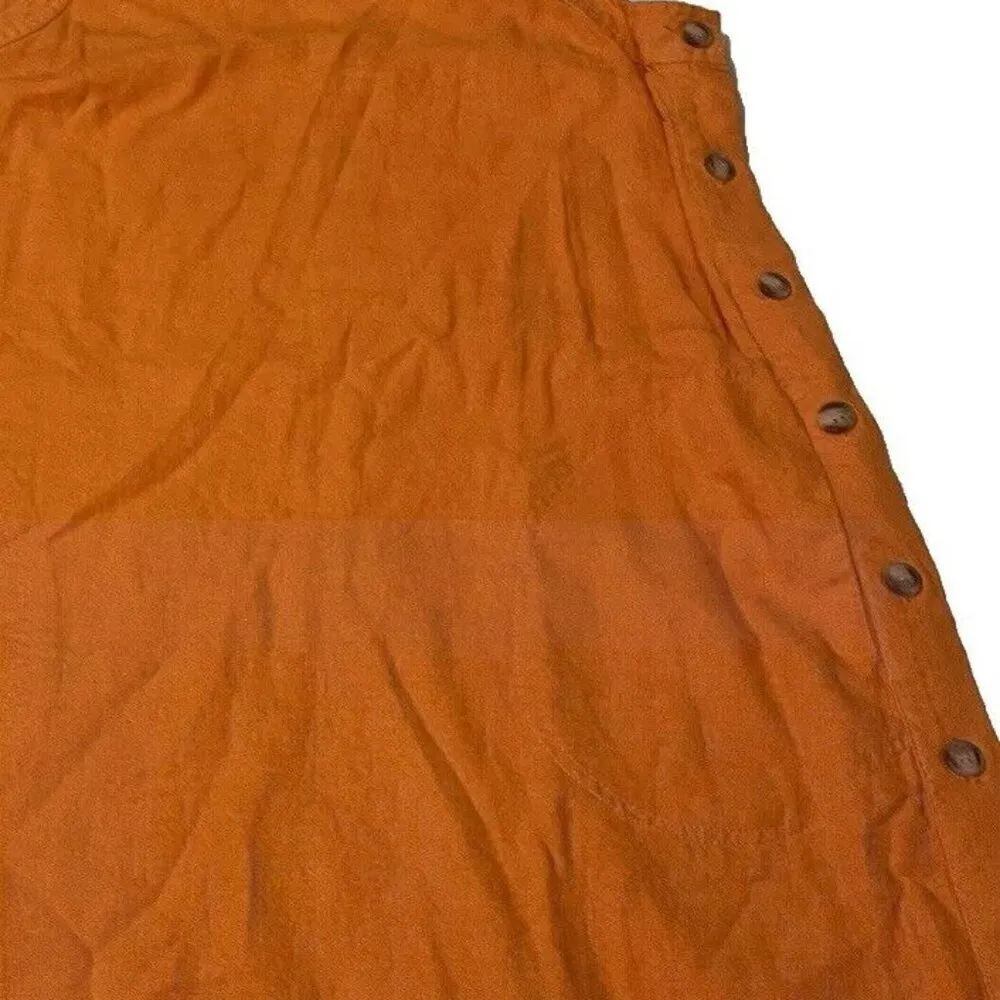 For Cynthia Women’s Linen Button Dress Sleeveless Asymmetrical Orange Dress Sz S - Image 2