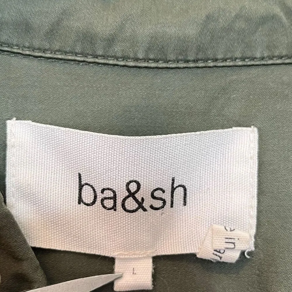 Ba&sh Brigitte Collared Jumpsuit In Green Cropped Cotton Utility Womens Size L - Image 5