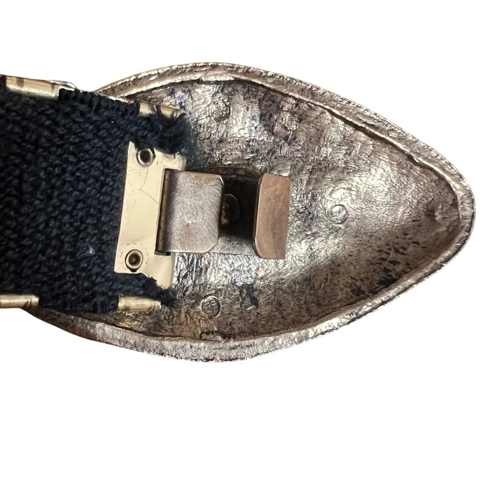 VTG Harwill NY Gold Tone Stretch Hammered Metal Statement Belt 70s Oval Retro - Image 10