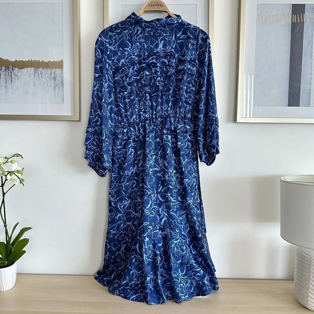 Sachin & Babi Dress Womens 2 Brielle Floral Print Tiered Tie Neck Satin Midi - Image 8