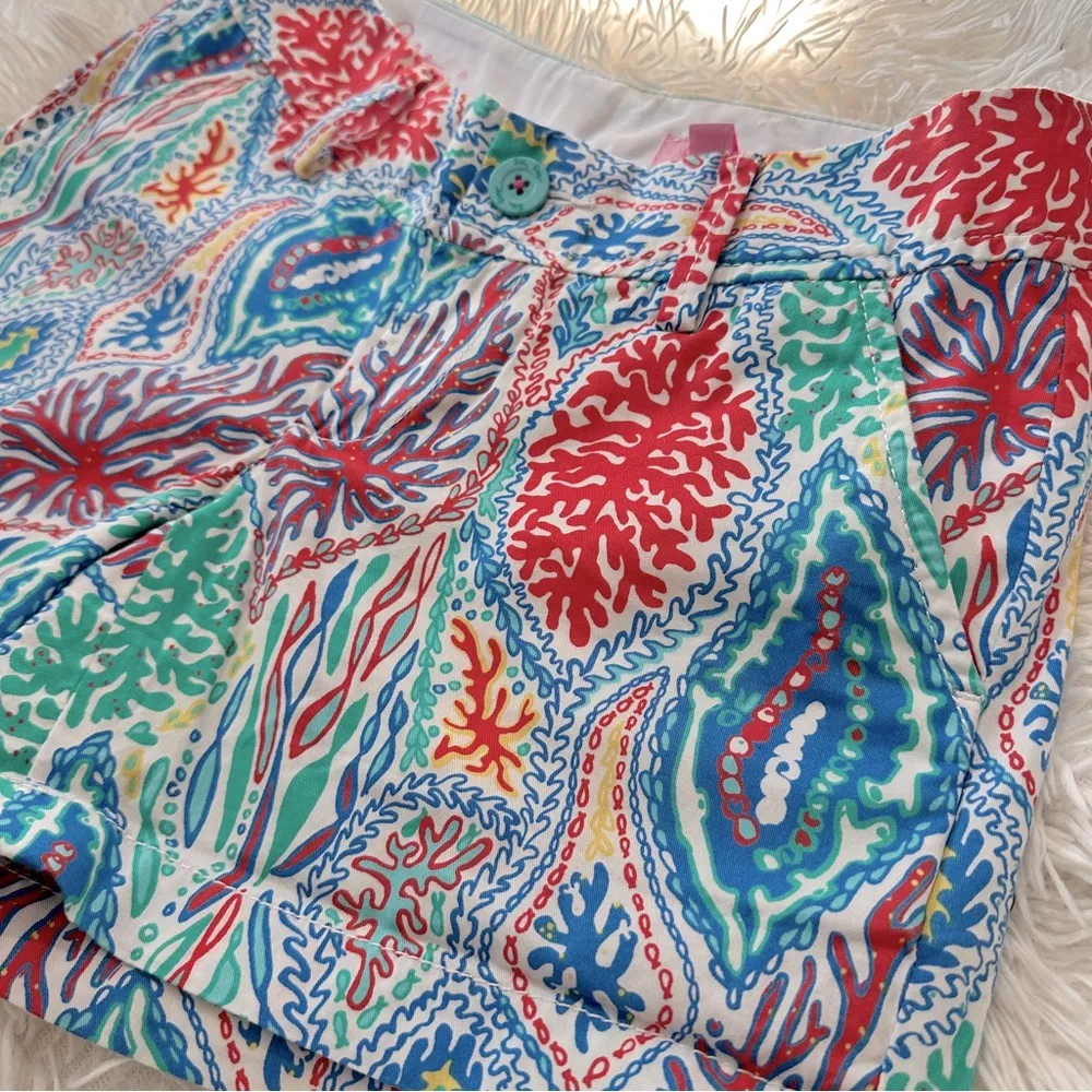 Lilly Pulitzer Callahan Shorts Let Minnow Coral Reef Print Size 00 NWT - Image 11