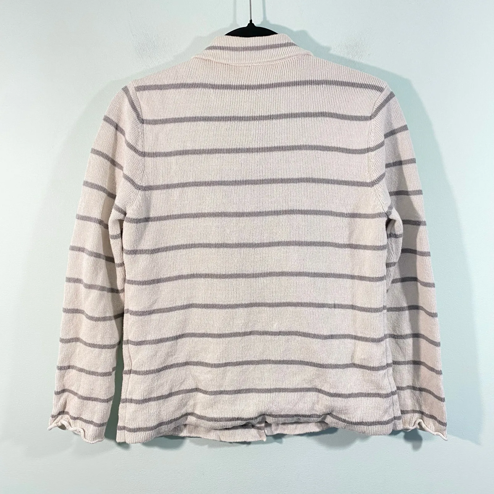 Eileen Fisher White & Grey Striped Cotton V-neck Blazer Style Cardigan Size PM - Image 8