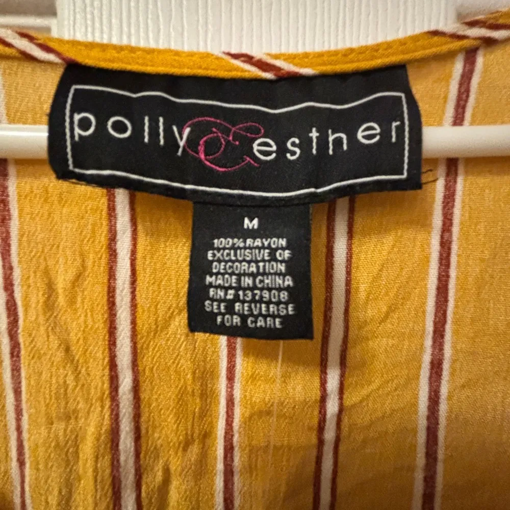 Polly & Esther yellow and red/white stripes  Fitted Ribbed Blouse Size M - Image 4