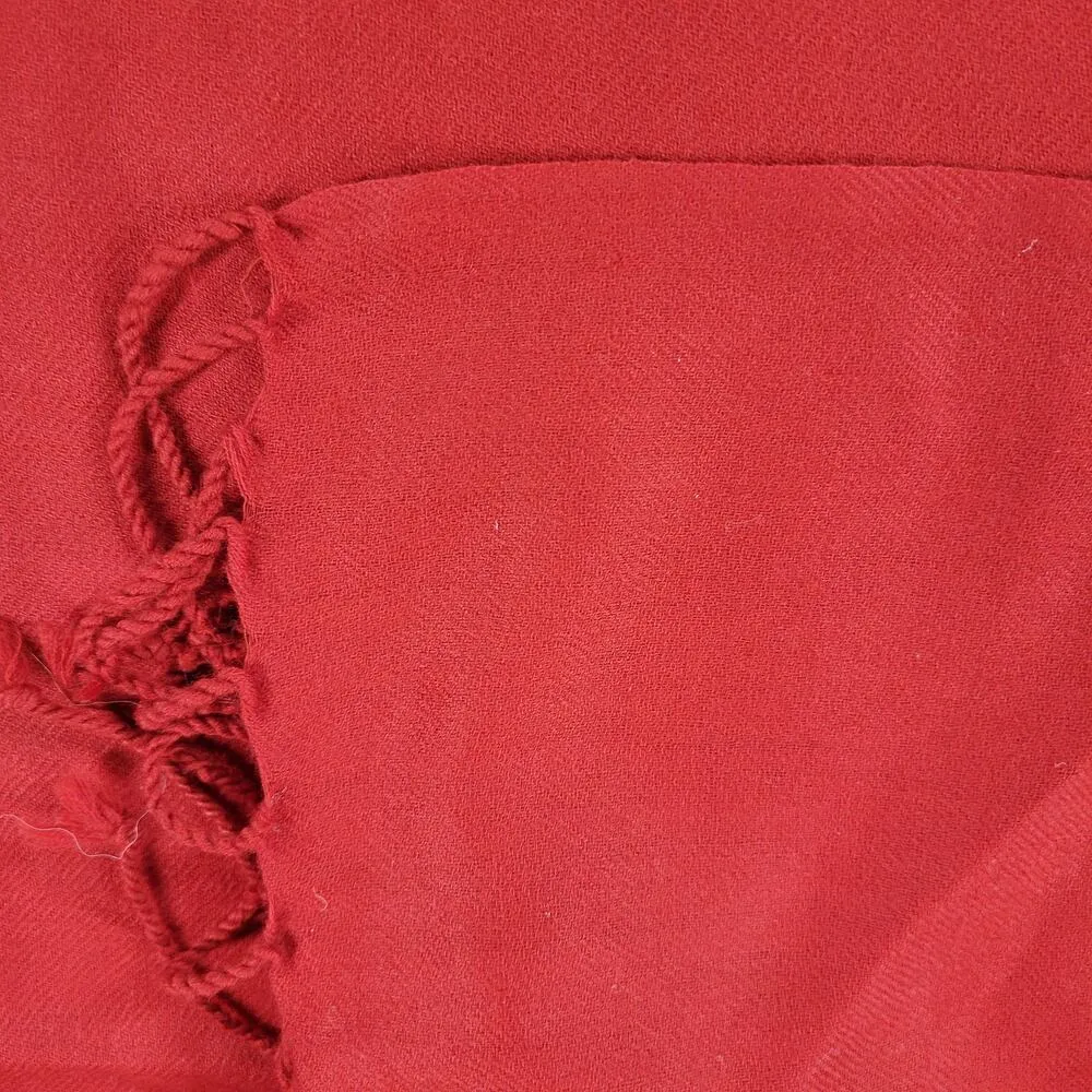 VINTAGE Company C Throw 44"W x 86" Red Pure Wool Knit Hand Twisted Fringe - Image 4