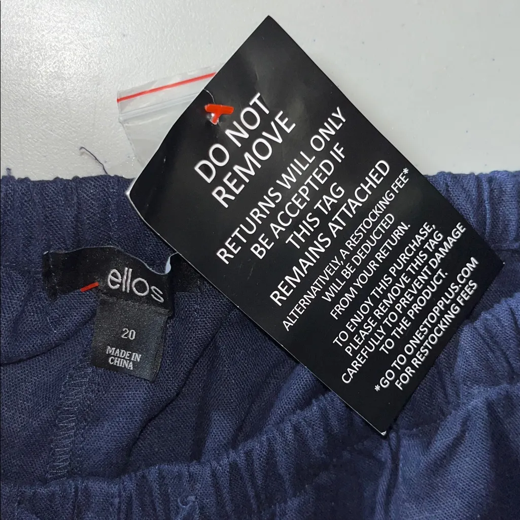 Ellos NWT Size 20 Navy Blue Linen Blend Pull On Capri Pants - Image 3