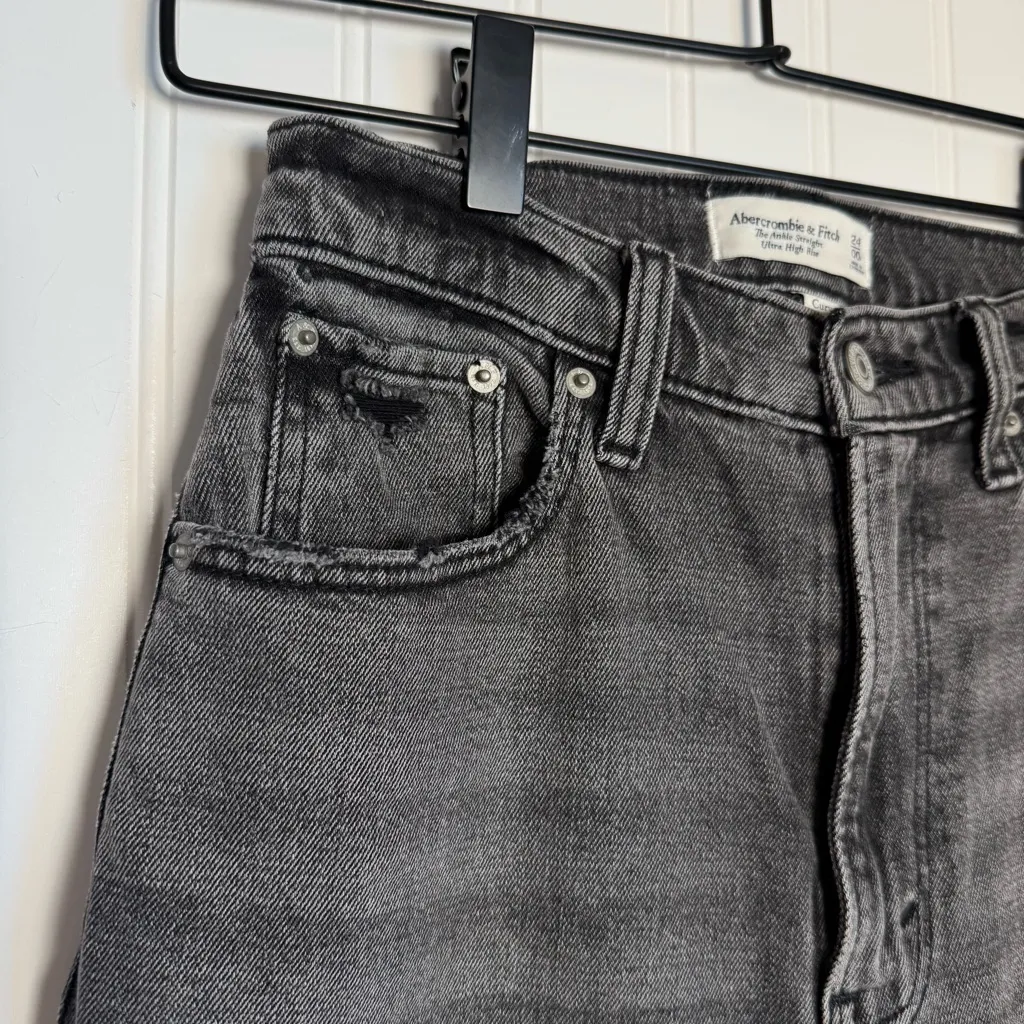 Abercrombie & Fitch The Ankle Straight Ultra High Rise Curve Love Black Jeans 24 - Image 4