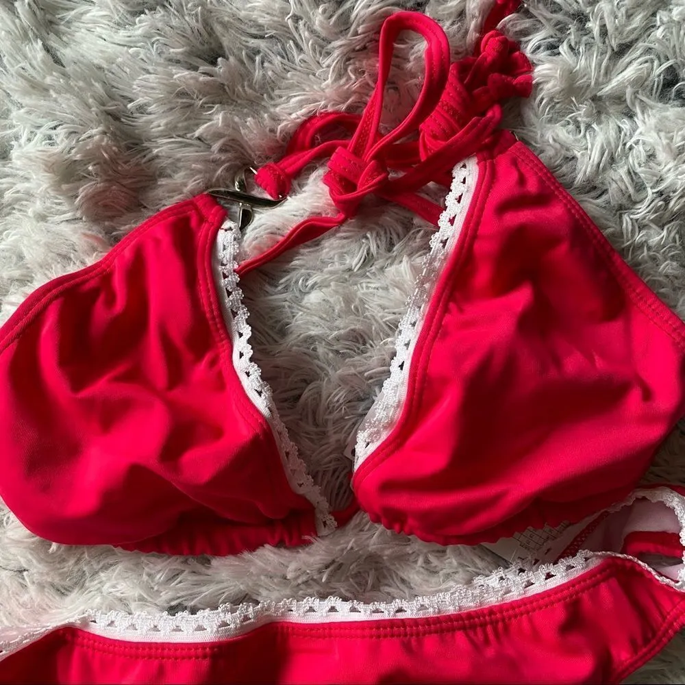 Equilibrium Int Boho Crochet Triangle Bikini Set Red Size undefined - Image 4