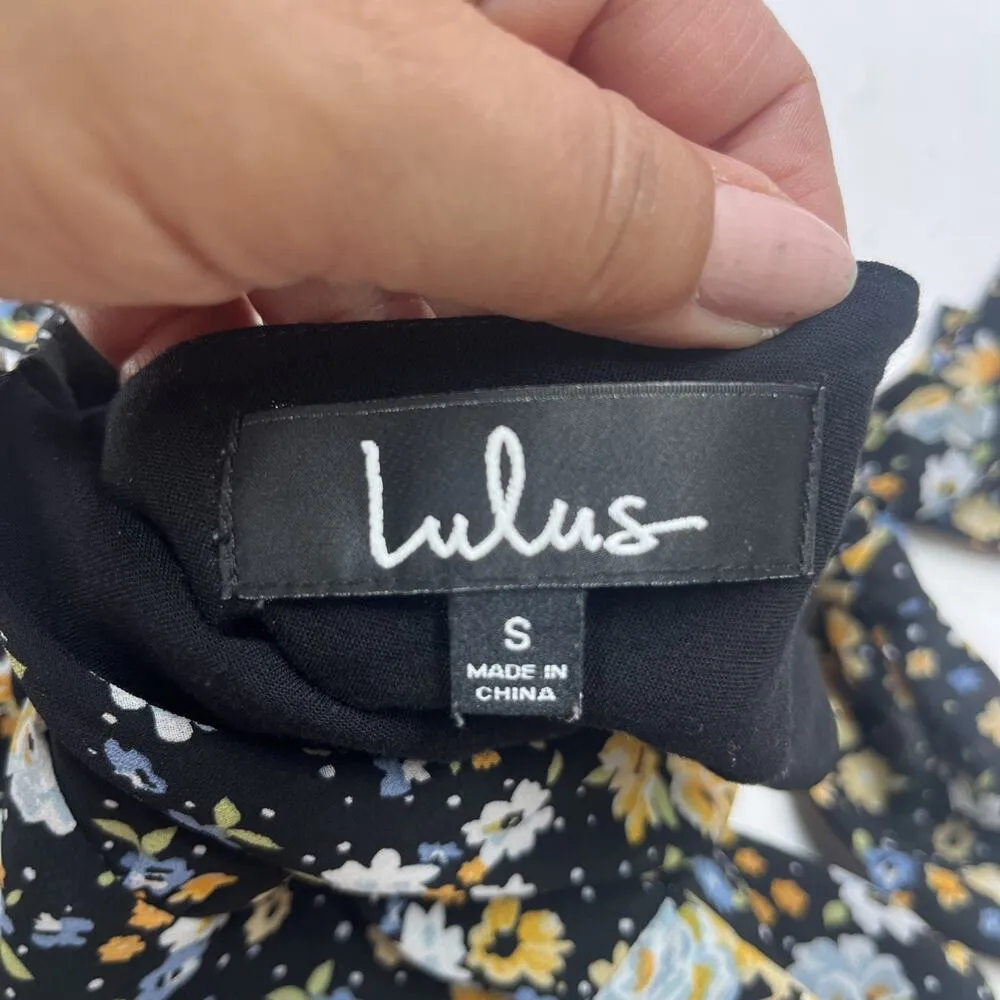 Lulus Y2K Babydoll Floral Chiffon Midi Dress Size Small Black Romantic Fairy - Image 4