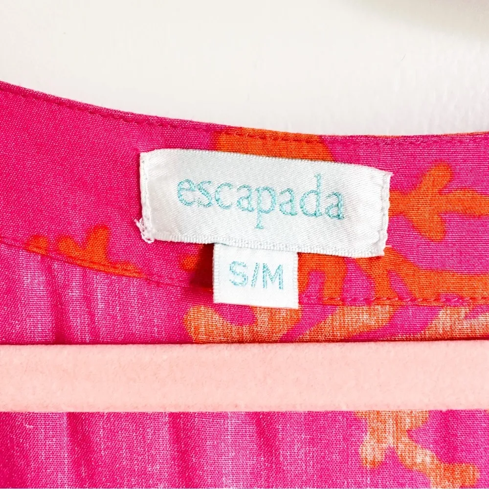 Escapada Pink Orange Tropical Coral Print Kimono beach swim cover Dress sz S/M - Image 5