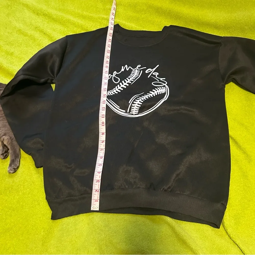 Black Game Day Crewneck Sweater with Baseball Graphic Size 4 - Image 6