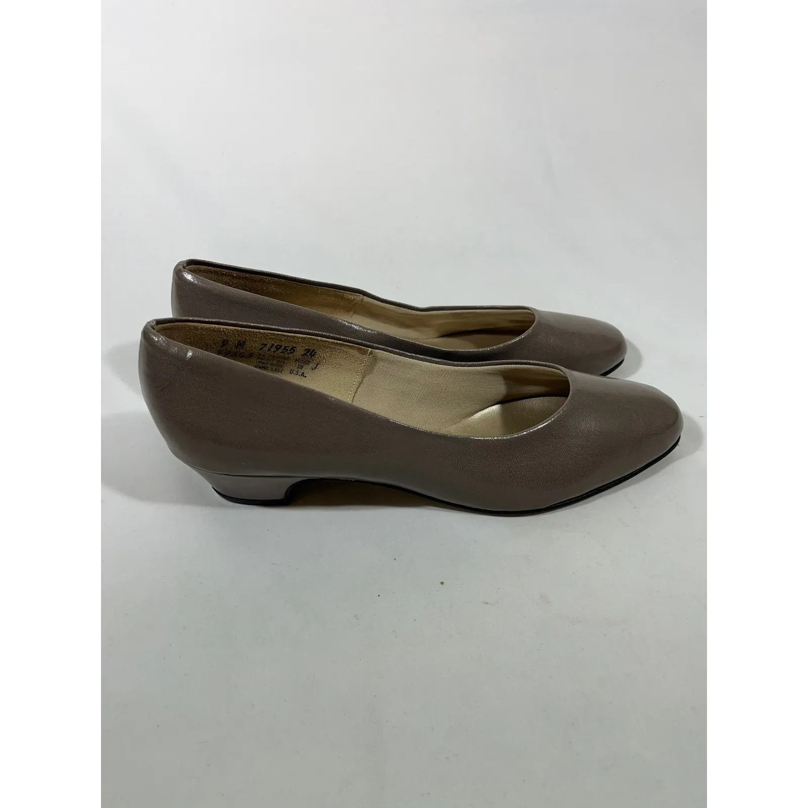 Hush Puppies Women's Taupe Leather Slip On Block Heel Pumps Shoes 9M - Image 4