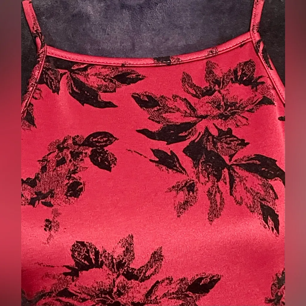 Deep Red & Black VINTAGE Floral Halter Dress Size Large Fit & Flare Try!This - Image 6