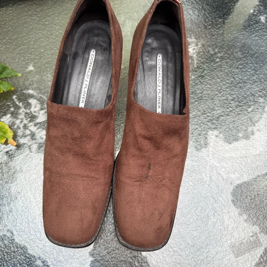 DONAL J PLINER Brown Leather/ Faux Suede Square Toe Loafers Shoes Size 8.5 N - Image 5