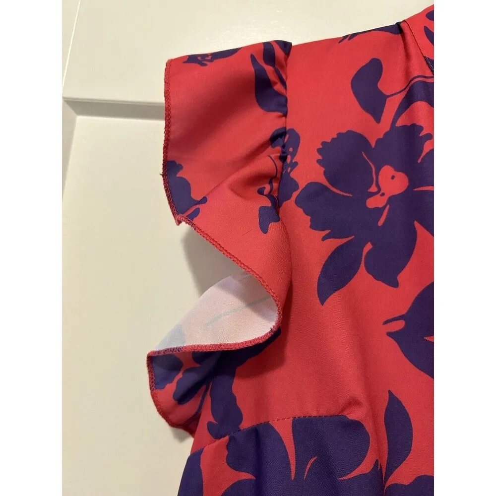 SHEIN Ruffle Tiered Sleeveless Pink Blue Floral Dress Women's Size Large Midi - Image 3