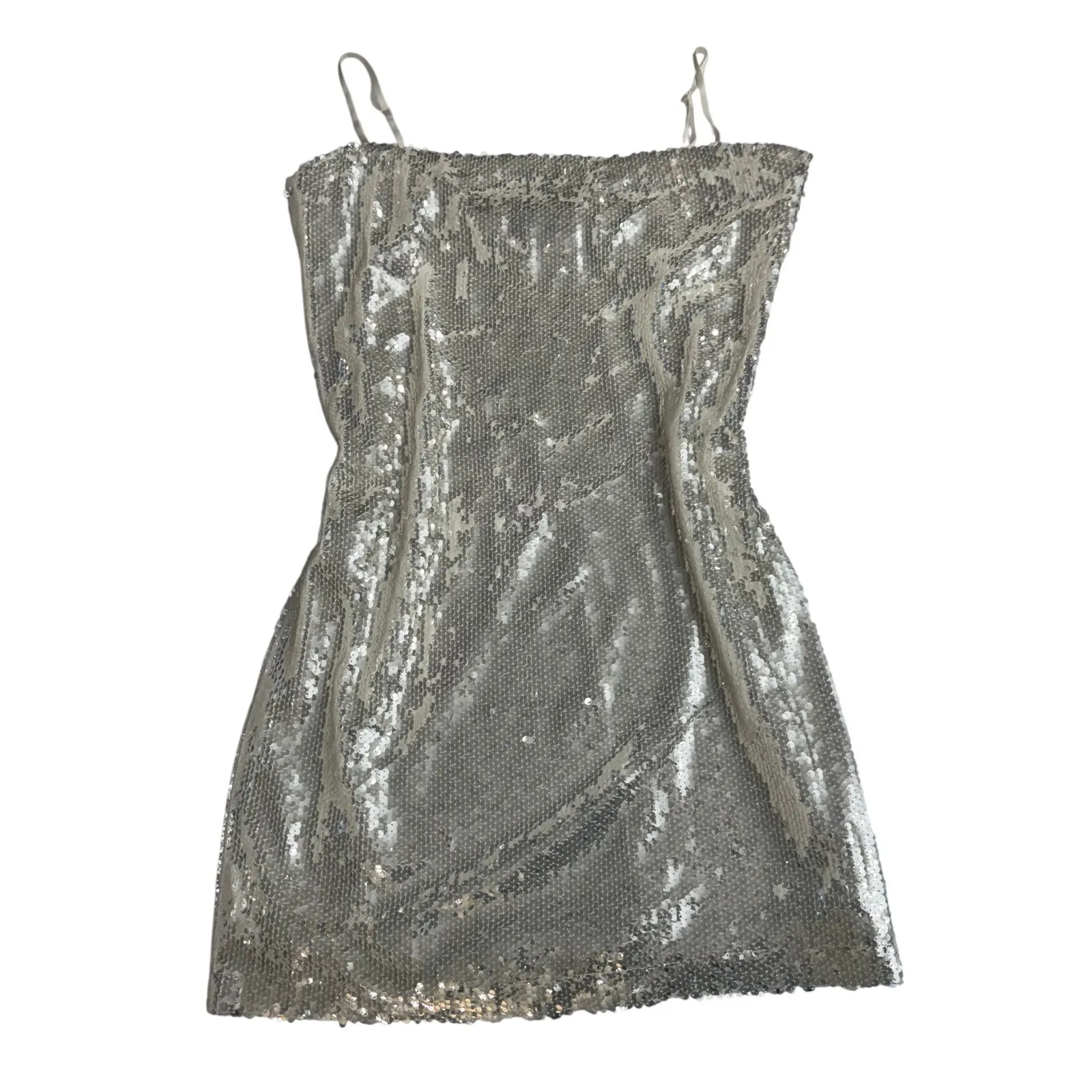 WAYF Mini Dress Silver Sequin Removable Strapless Back Zip New - Image 4