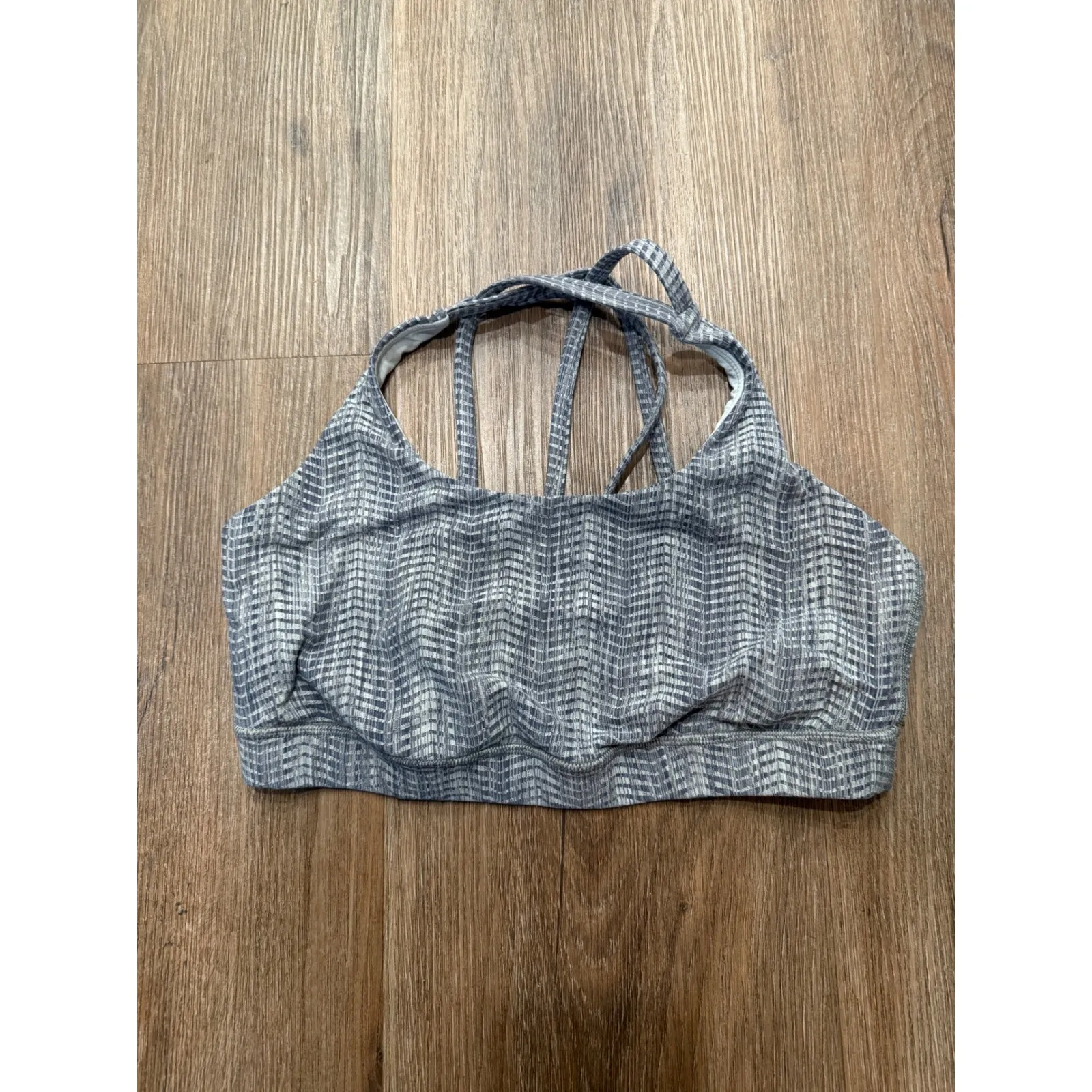 Lululemon Gray White Herringbone Strappy Back Sports Bra Size 10 - Image 2