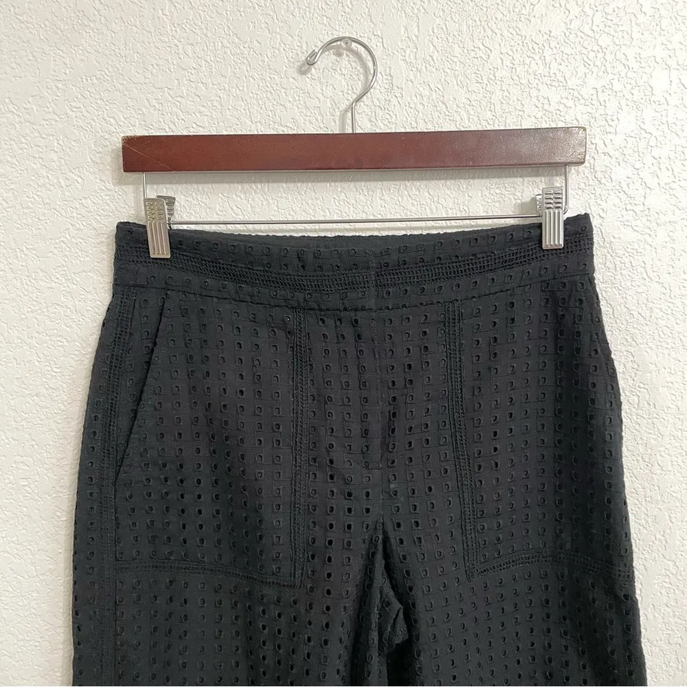 Ann Taylor Womens Pants Black Wide Leg Crop Eyelet Culottes Classic Size 4 - Image 3