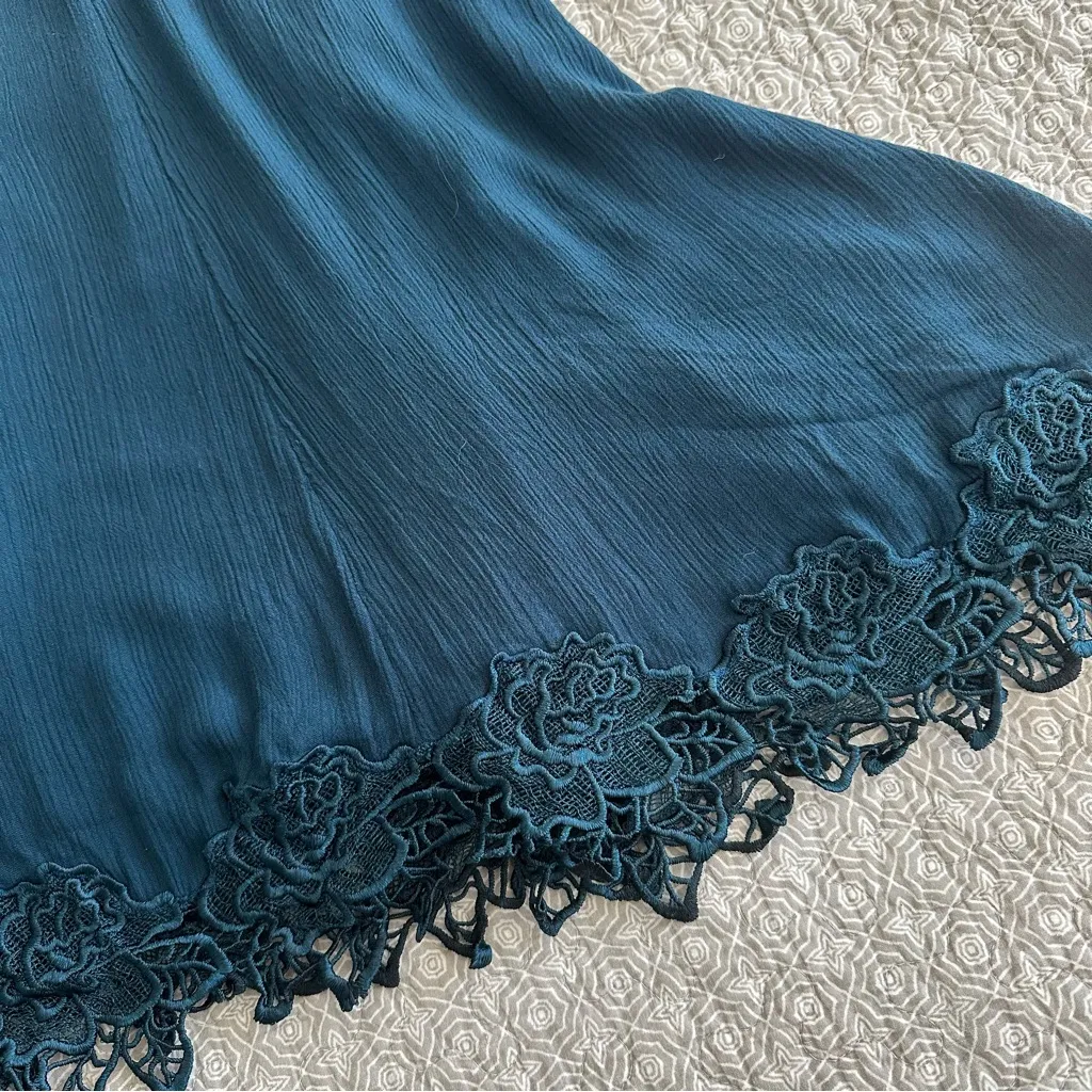 Free People Wicked Spell Tunic Mini Dress Teal Blue Boho Embroidered Size M - Image 9