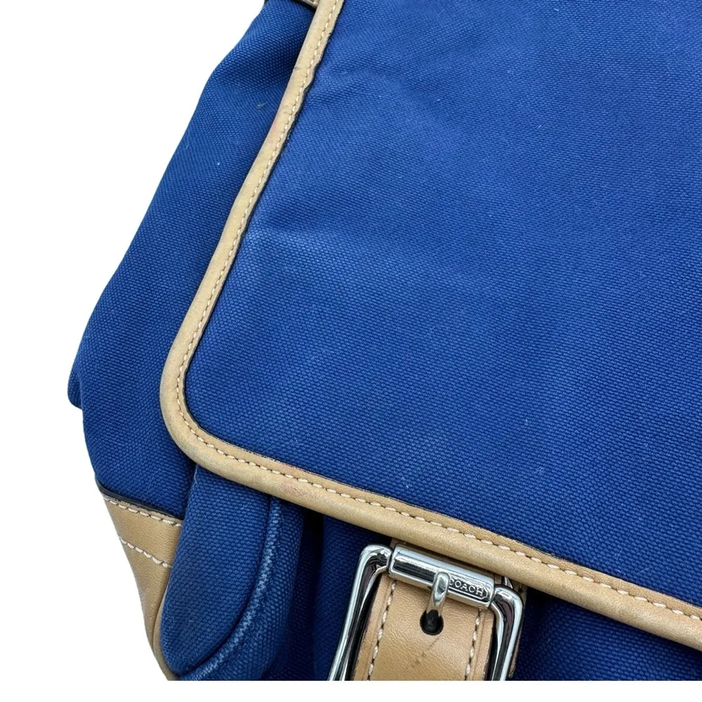 Blue Canvas Bag With Leather Straps Trim Large - Image 6