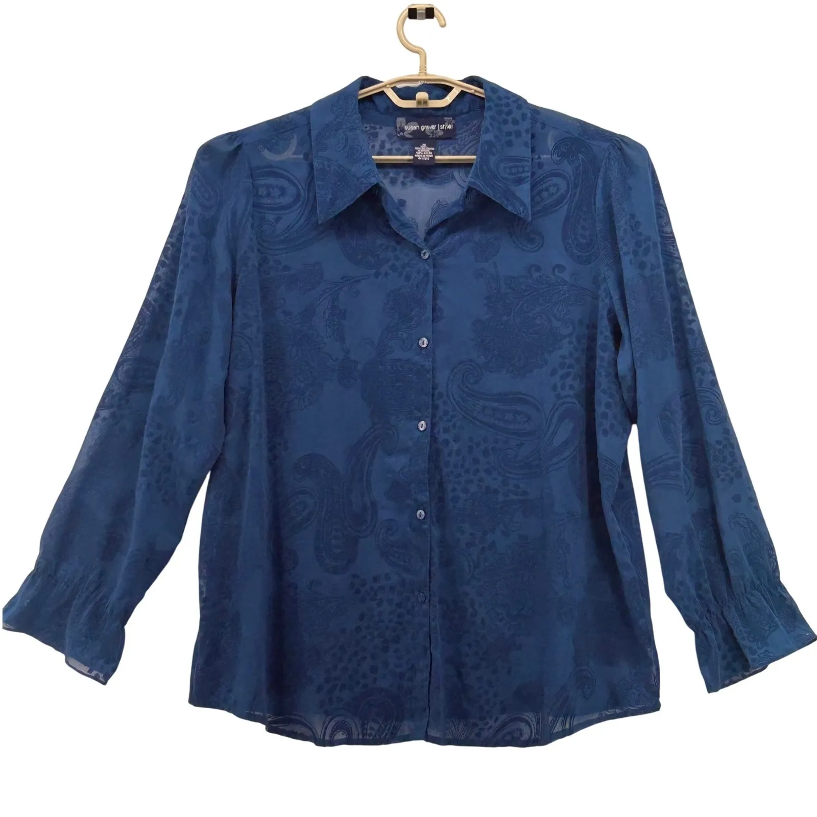 Susan Graver Womens Button Up Top Size 1X‎ Teal Velvet Burnout Twinset Paisley - Image 3