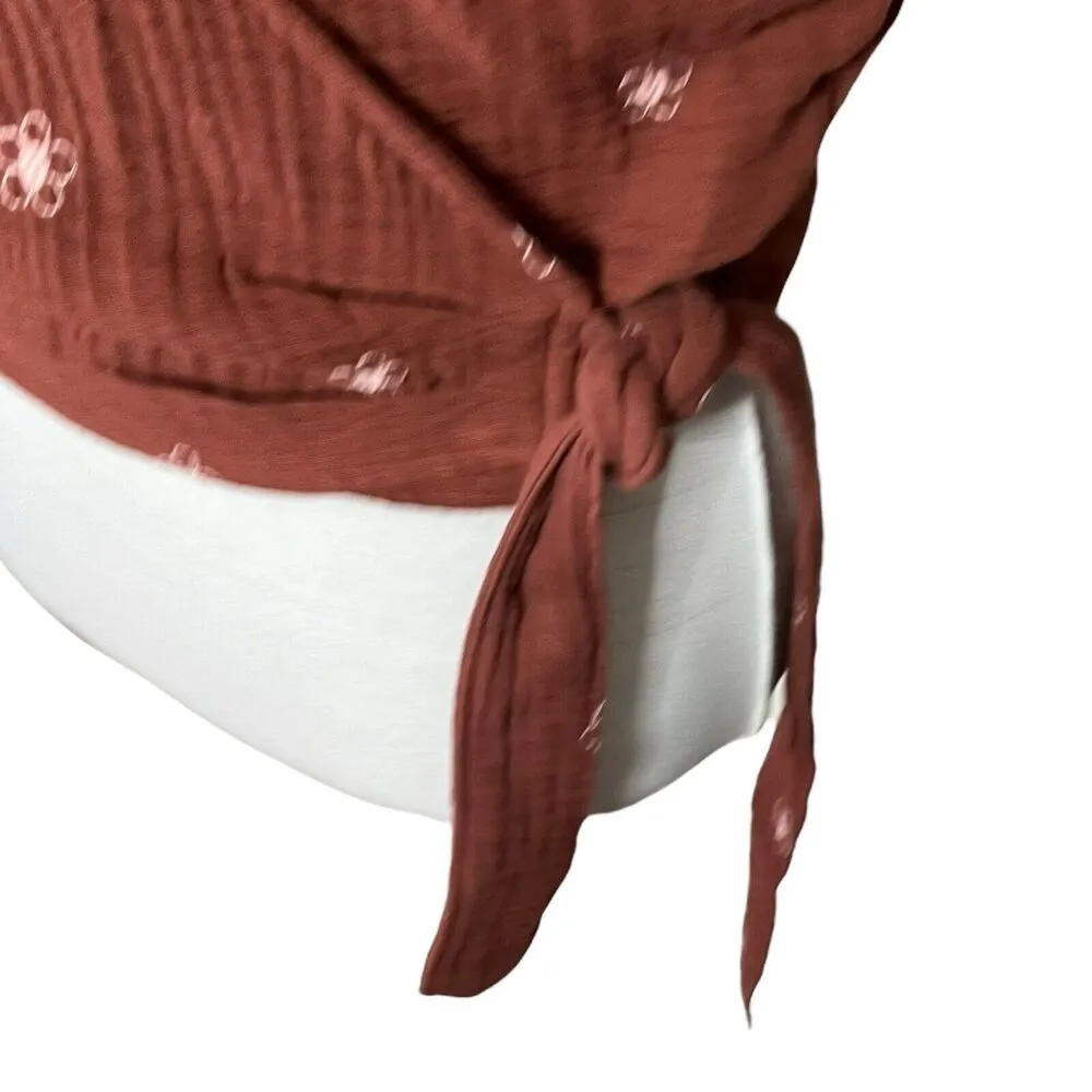 Madewell Lightspun Maira Wrap Top Brown V Neck Floral Embroidered Women’s Size S - Image 6