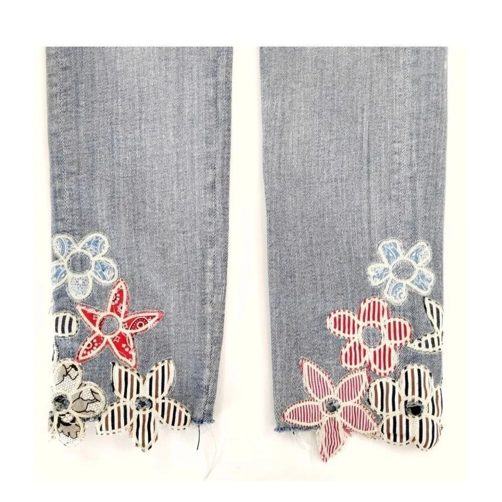 Driftwood  JACKIE HIGH RISE FLORAL EMBROIDERED TRIM JEANS SIZE 25 - Image 6