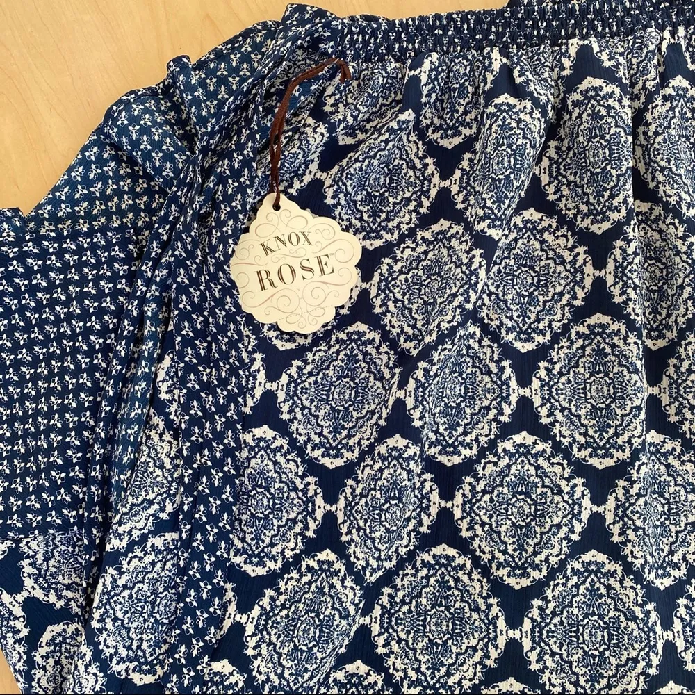 Knox Rose Blue & White Faux Wrap Midi Skirt | NWT - Image 5