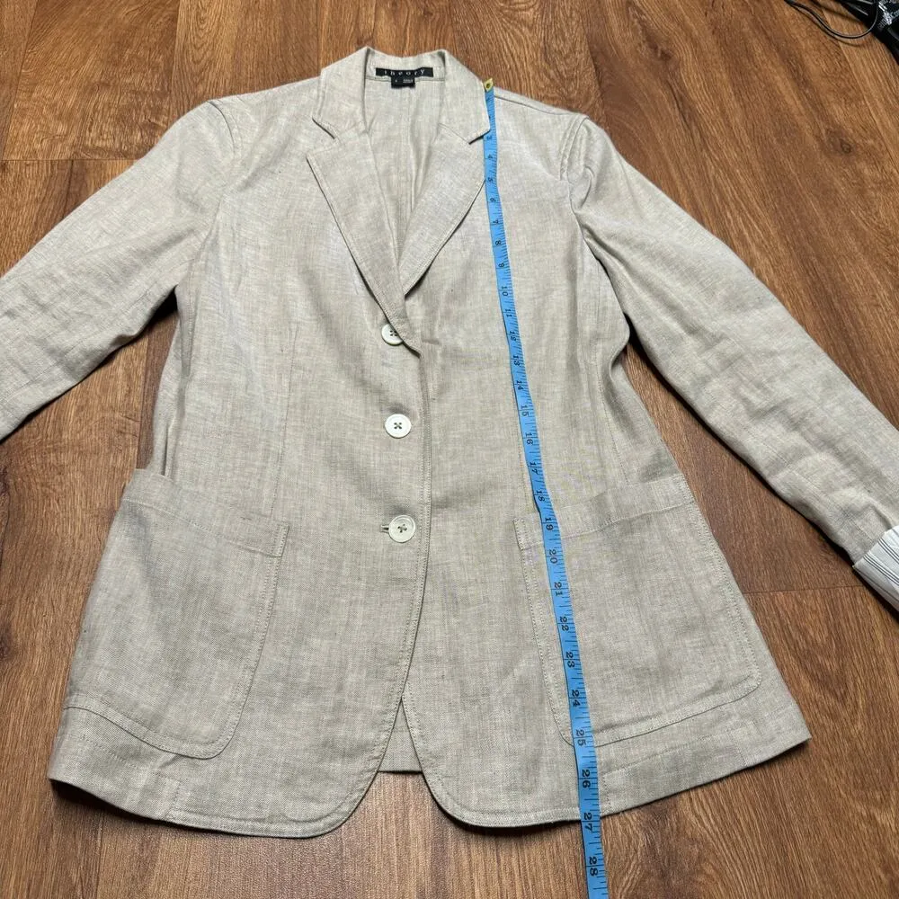 Theory Womens Stretch Linen Beige Khaki Minou T Blazer Tapered Size 4 Small - Image 11