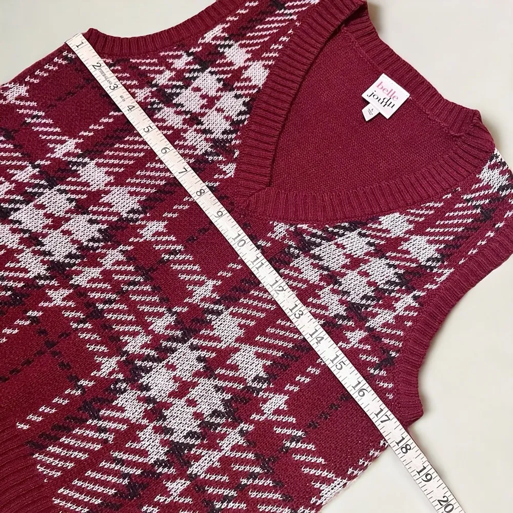 BELLE DU JOUR Juniors Sleeveless Plaid Sweater Vest - Image 8