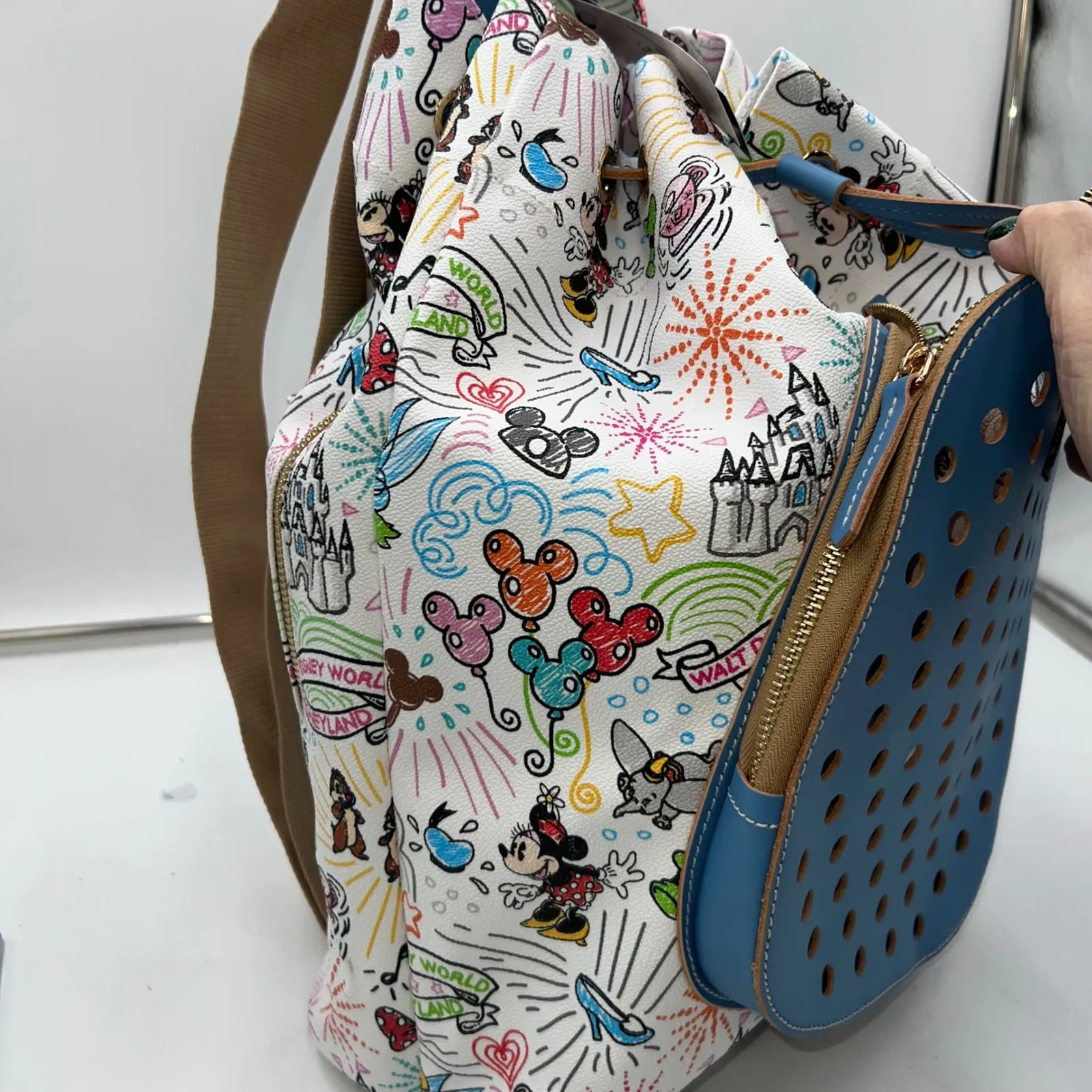 Dooney Bourke Disney Sketch Print Drawstring Bucket Bag Blue Pikleball Holder - Image 3