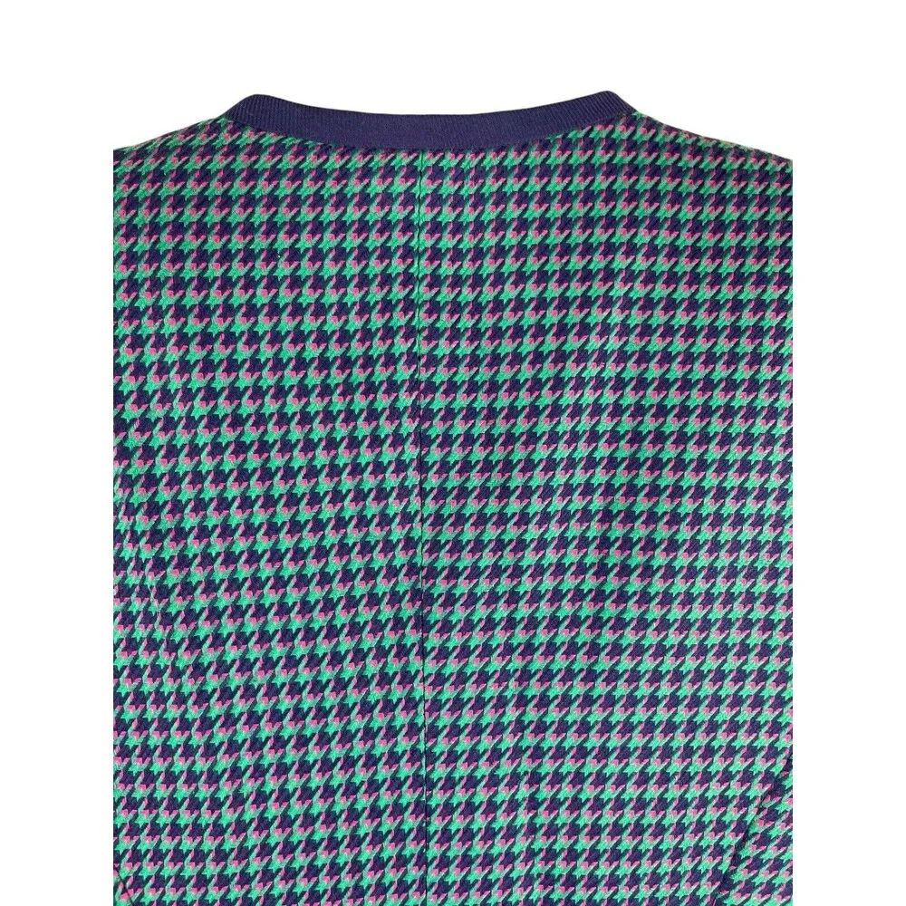 Leslie Fay Green Purple Pink Houndstooth 80s Button Up Blazer Dress 8 - Image 3
