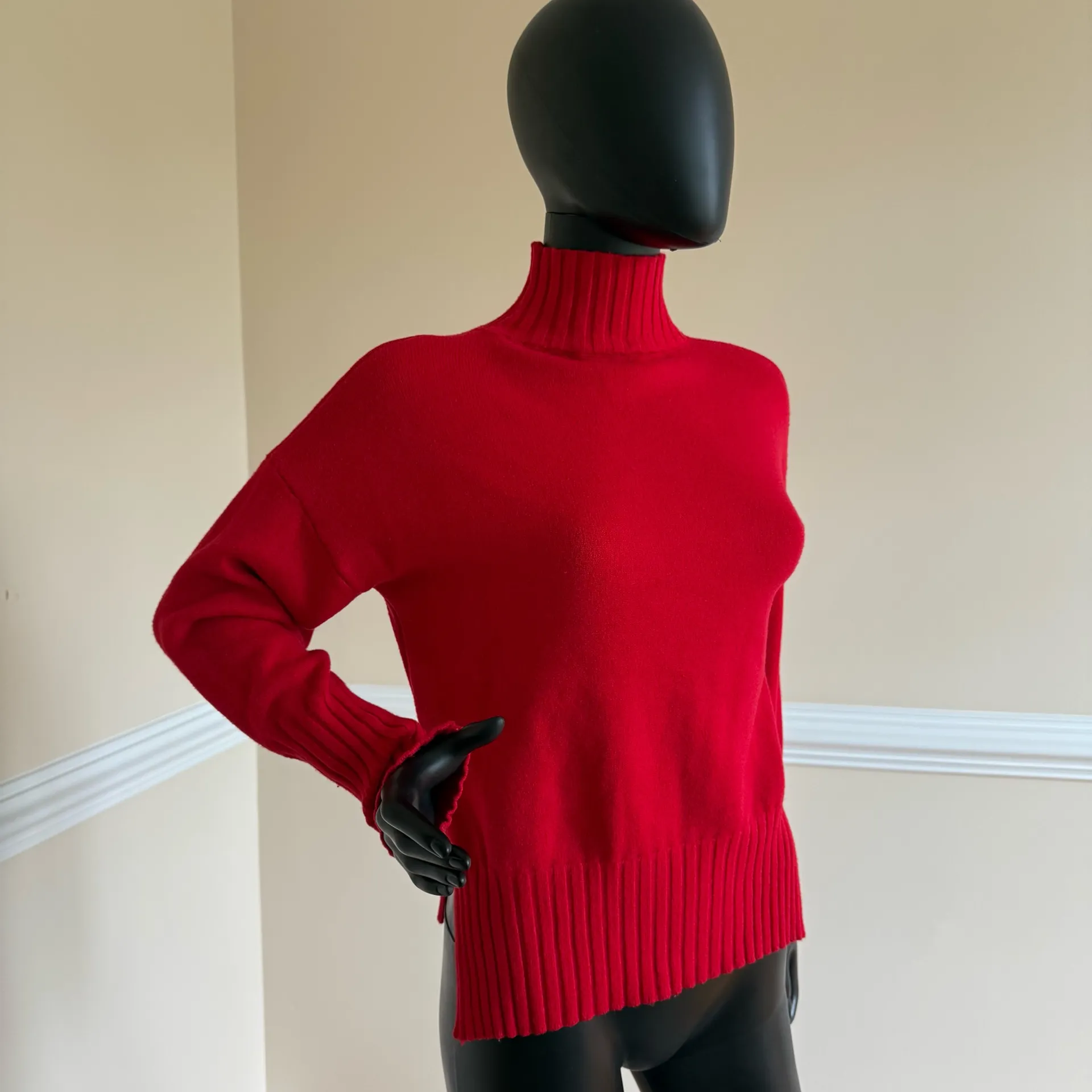 Mock Neck Pullover Knit Top Blouse Sweater Shirt Long Sleeve Winter Casual Top Red - Image 3