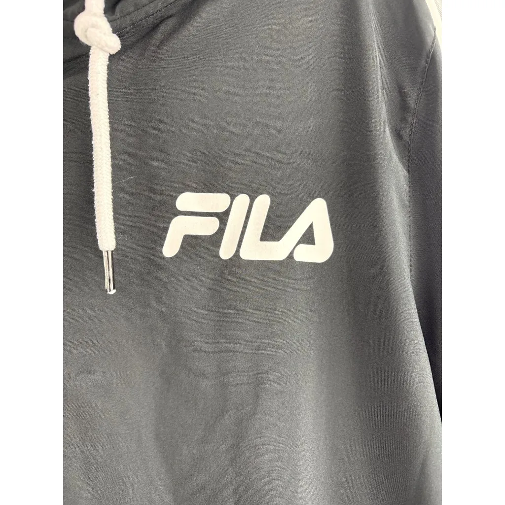 Fila Black Hooded Windbreaker Jacket Size L Made In China Polyester Unisex - Image 2