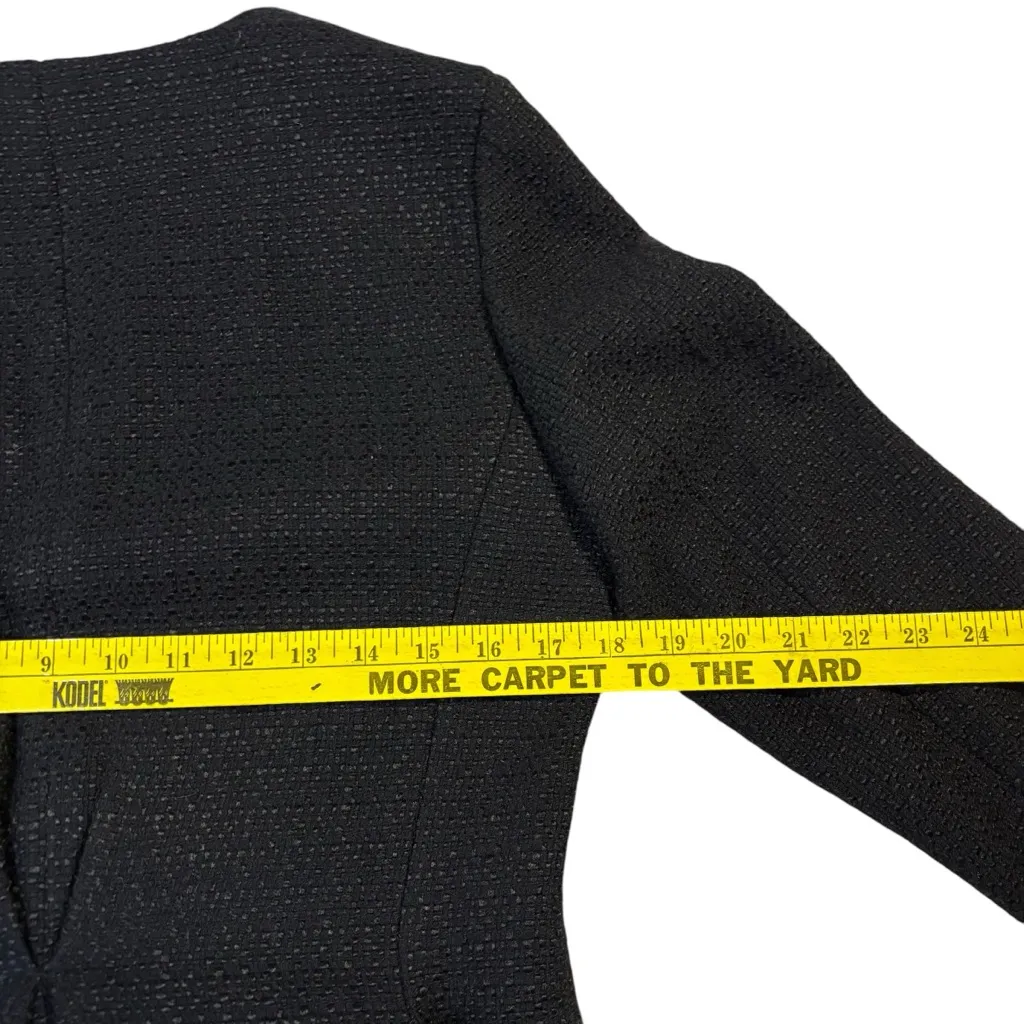 Ann Taylor Black Tweed Jacket Collarless Women's Size 8 Hook & Eye‎ Wool Blend - Image 13