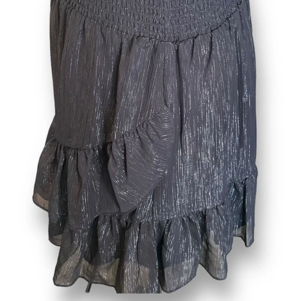 Michael Kors Dress Faux Wrap Black Metallic Shimmer Asymmetrical Ruffle Sheer - Image 5