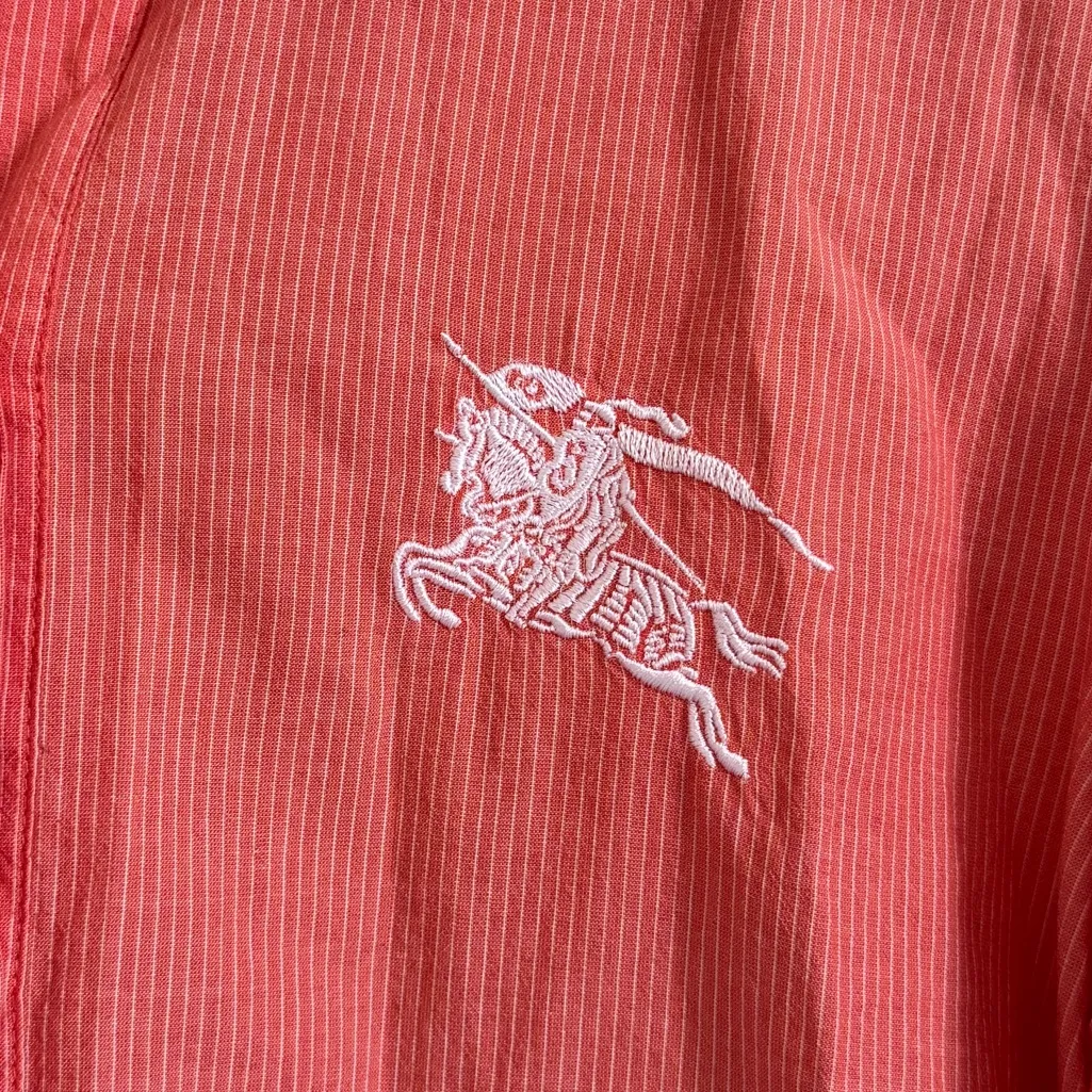 Burberry Women’s Striped Button Down Shirt Size Small Orange Top - Image 4