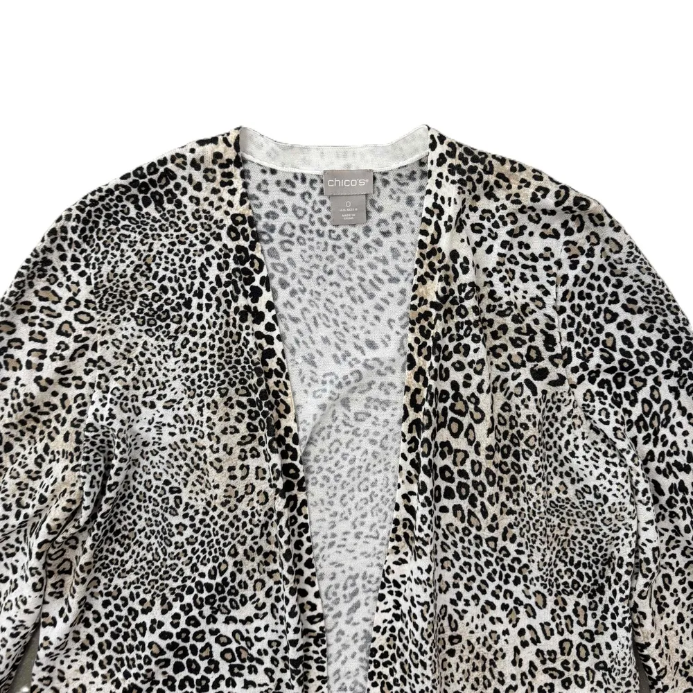 Chico's Leopard Animal Print Cardigan Long Sleeve Drawstring Cuff Size 0 Small - Image 4