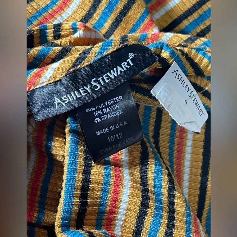 Ashley Stewart Women Harvest Gold Stripe Twist Back Long Sleeves Top Sz 10/12 - Image 5