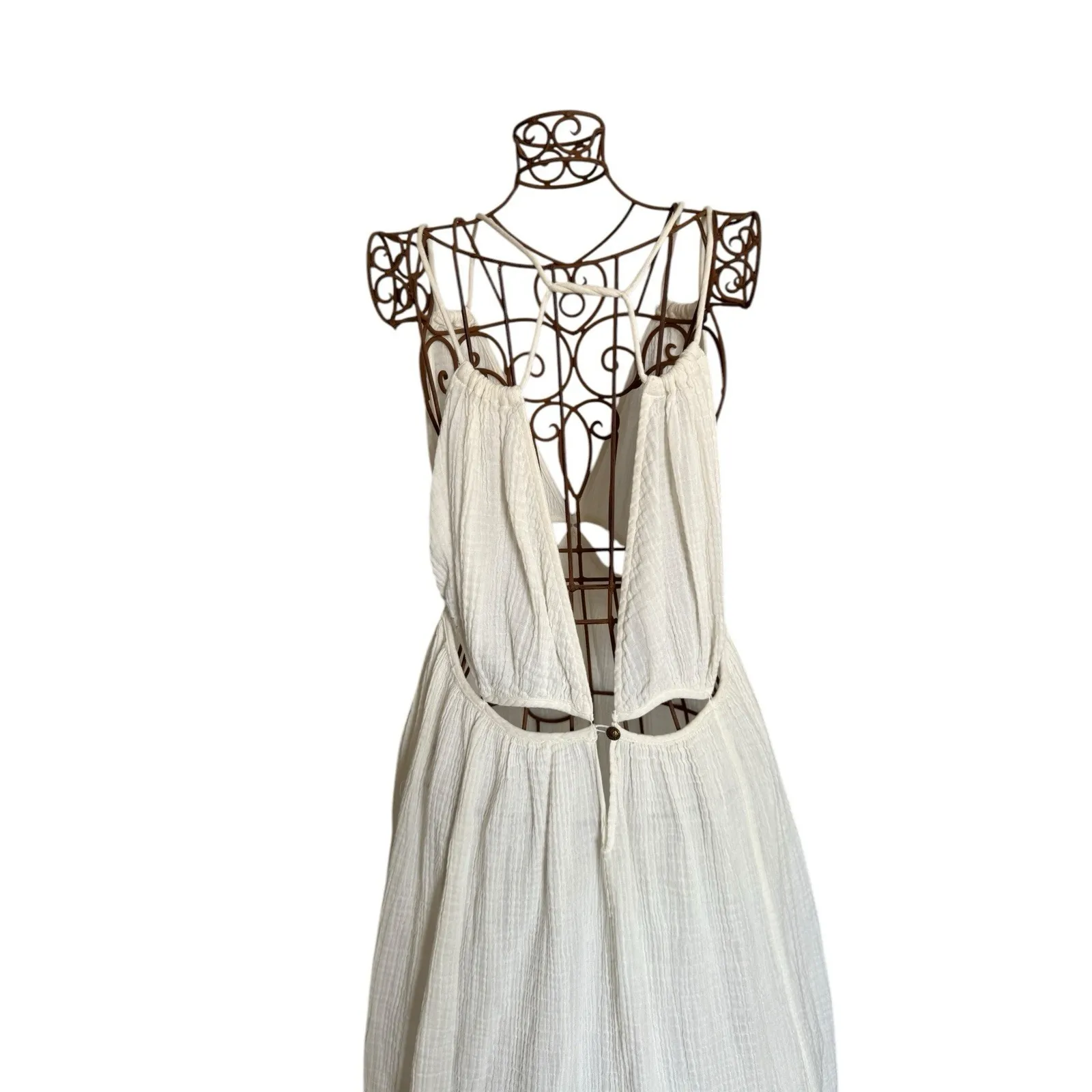 Anthropologie Gauzy Cutout Cover-Up‎ Maxi Dress Off White Size XS Petite - Image 8