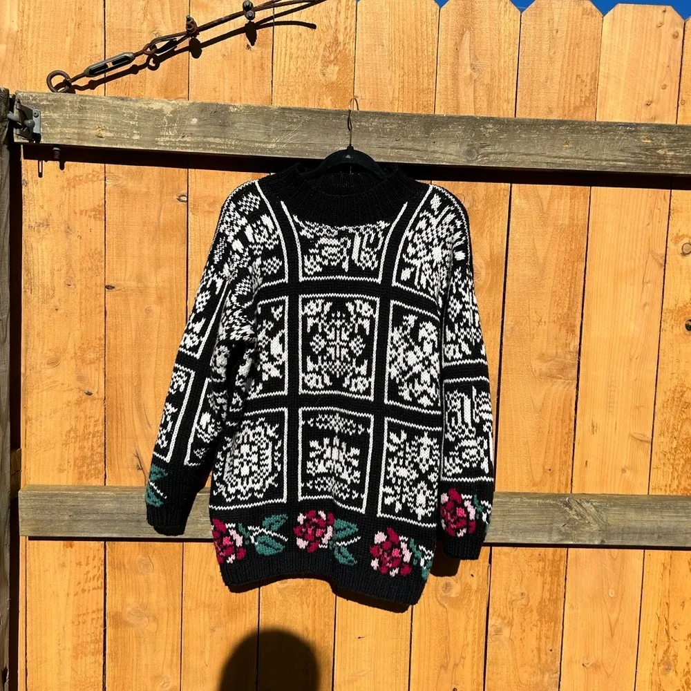 Vintage Floral Best American Clothing Sweater Sz medium black 90s cottage fairy White - Image 3
