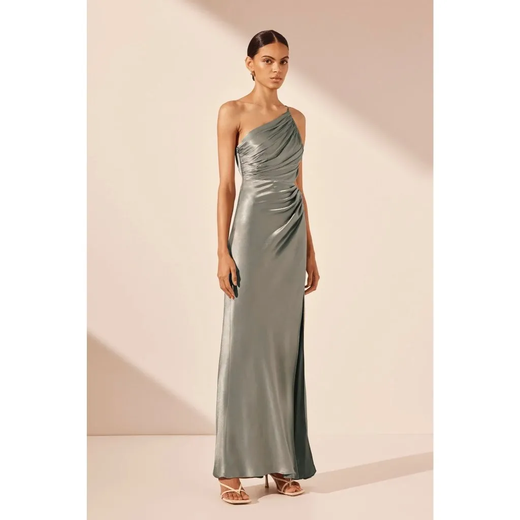 Shona Joy La Lune Asymmetrical Gathered Maxi Dress in Sage 10 New Womens Gown - Image 11