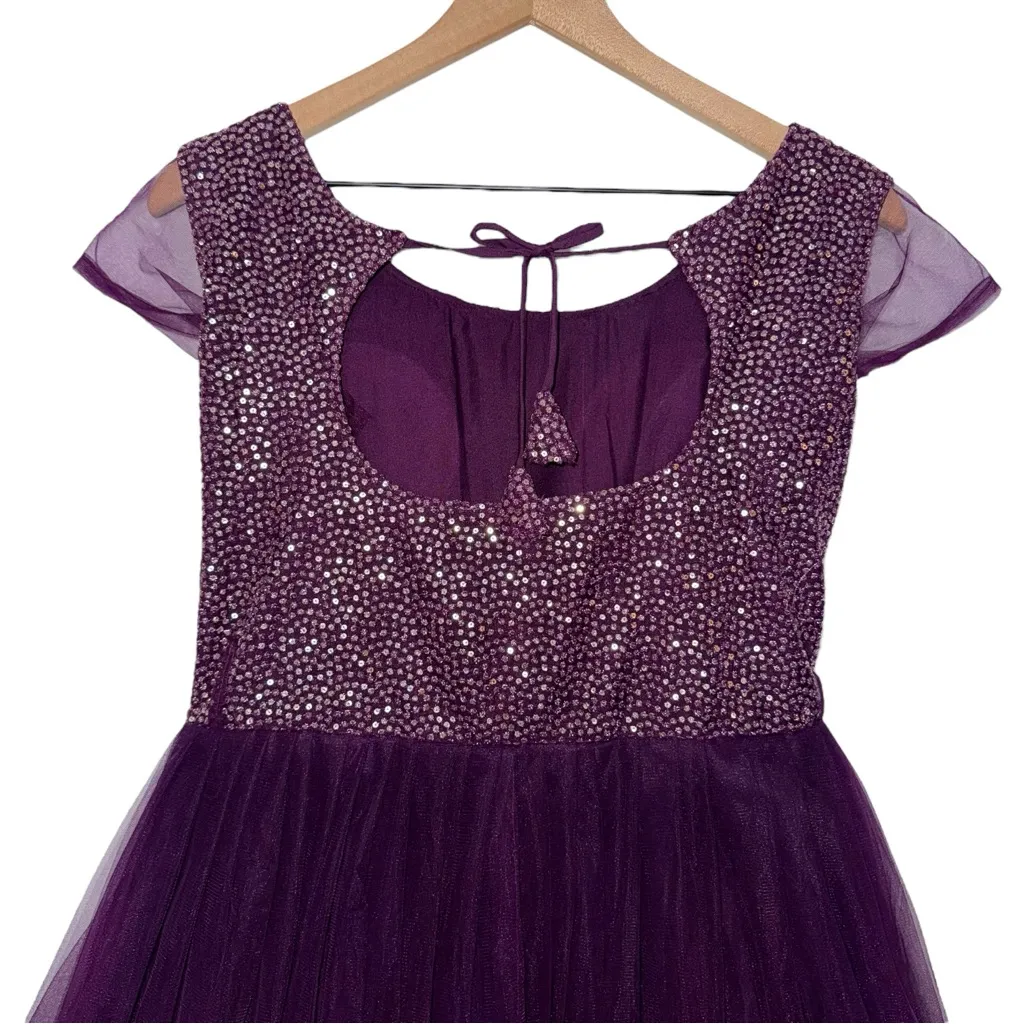 Open Back Purple Sequin Tulle Dress Evening‎ Gown Floor Length Size 10 - Image 5