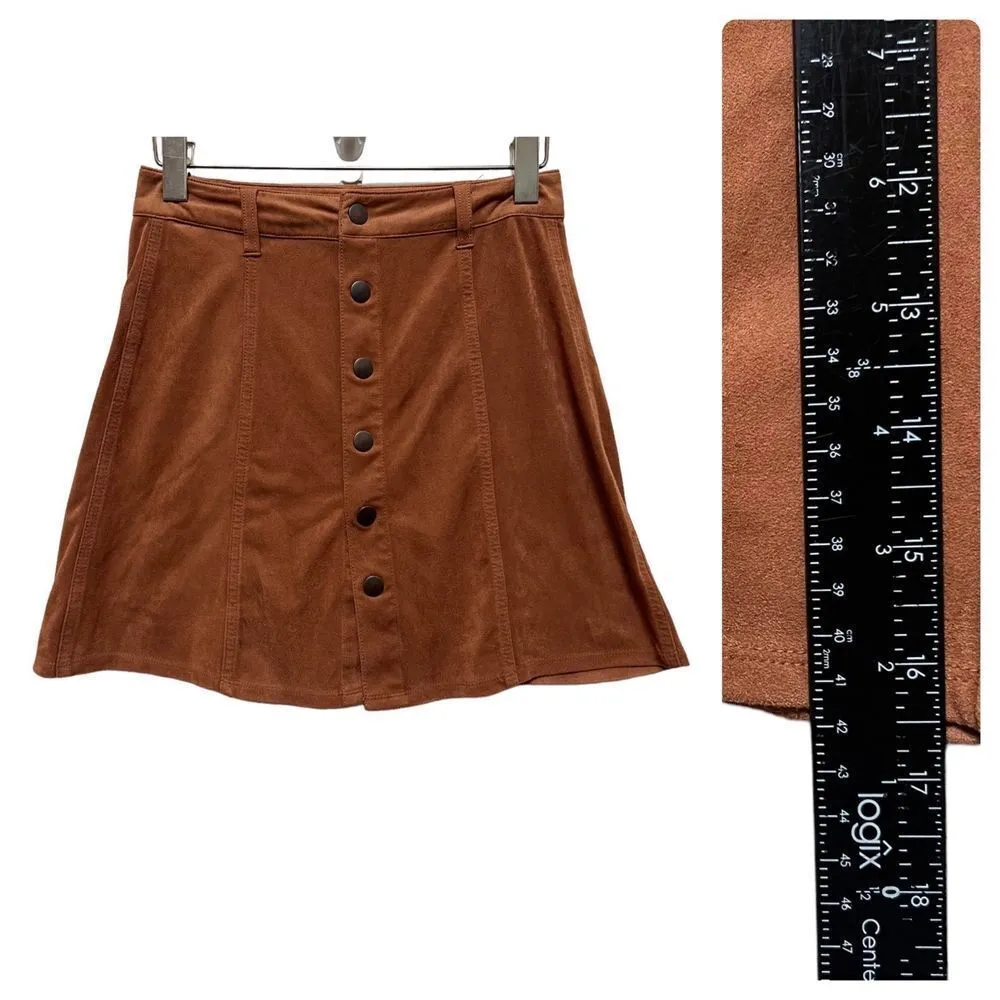 Y2K Mossimo Camel Faux Suede Button A Line Mini Skirt Size 2 Small Festival Boho Brown - Image 5