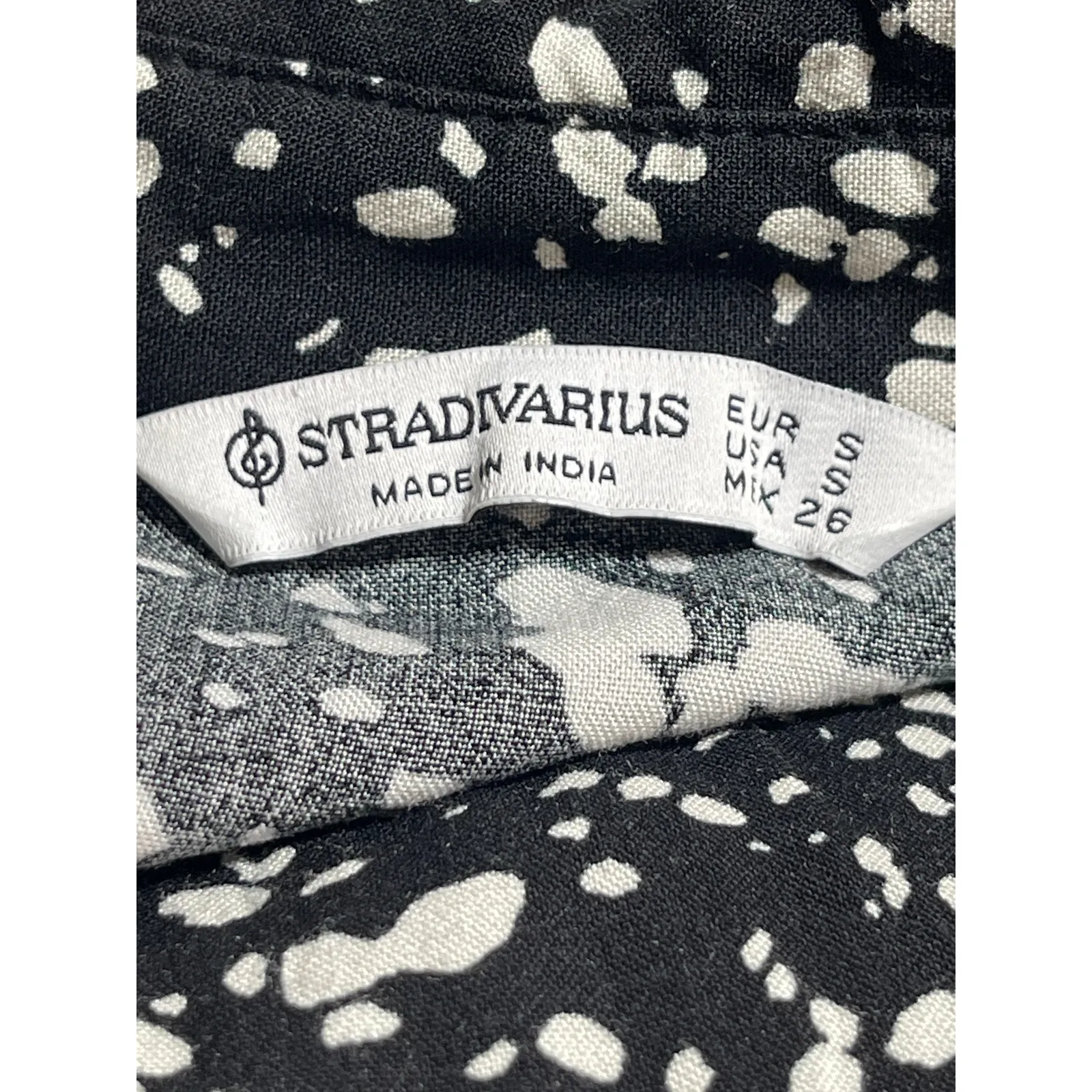 Stradivarius Black White Long Sleeve Speckled Dot V Neck A Line Midi Dress Sz S - Image 4