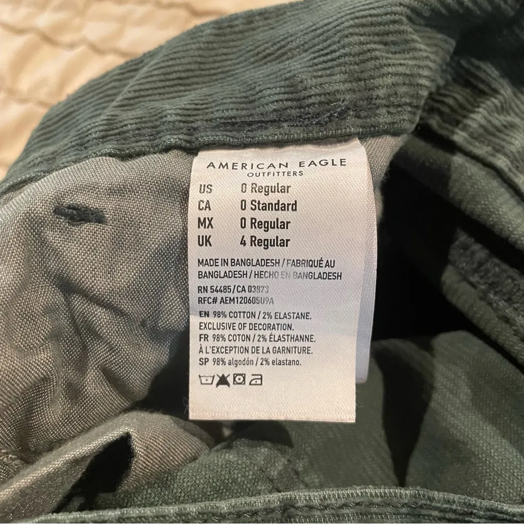 American Eagle Super Stretch Corduroy Mom Jean Denim Hunter Green 0 High Rise - Image 5