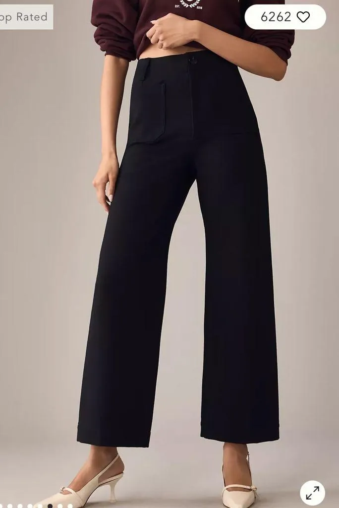 Anthropologie Maeve Colette Ponte Crop Wide-Leg Black Pants - Image 2