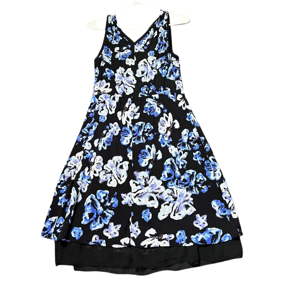 Simply Vera Vera Wang Wrap Dress Womens Small Black Blue Floral Mini Party Boho - Image 3