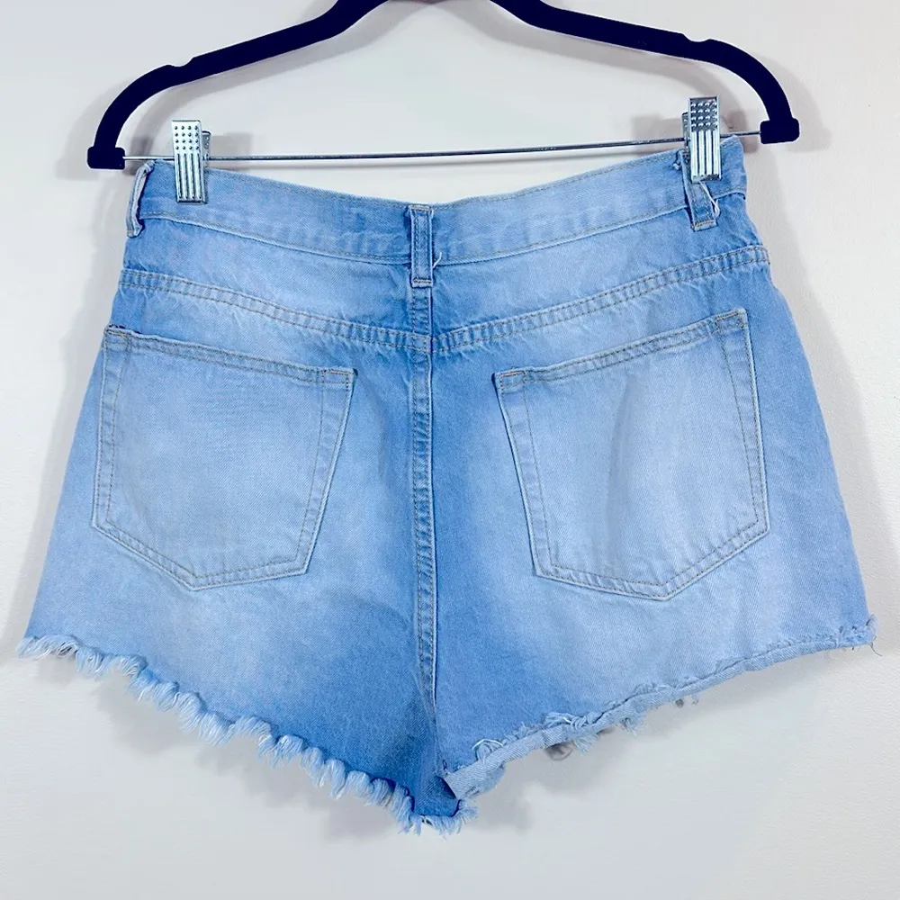 Denim & Co Blue Distressed Denim Jean Shorts Cotton Women Size 10 - Image 2